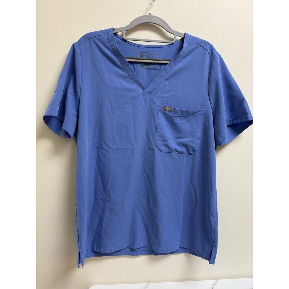 Figs Technical Collection Scrub Top Women’s‎ Large Blue V-Neck Short Sleeve